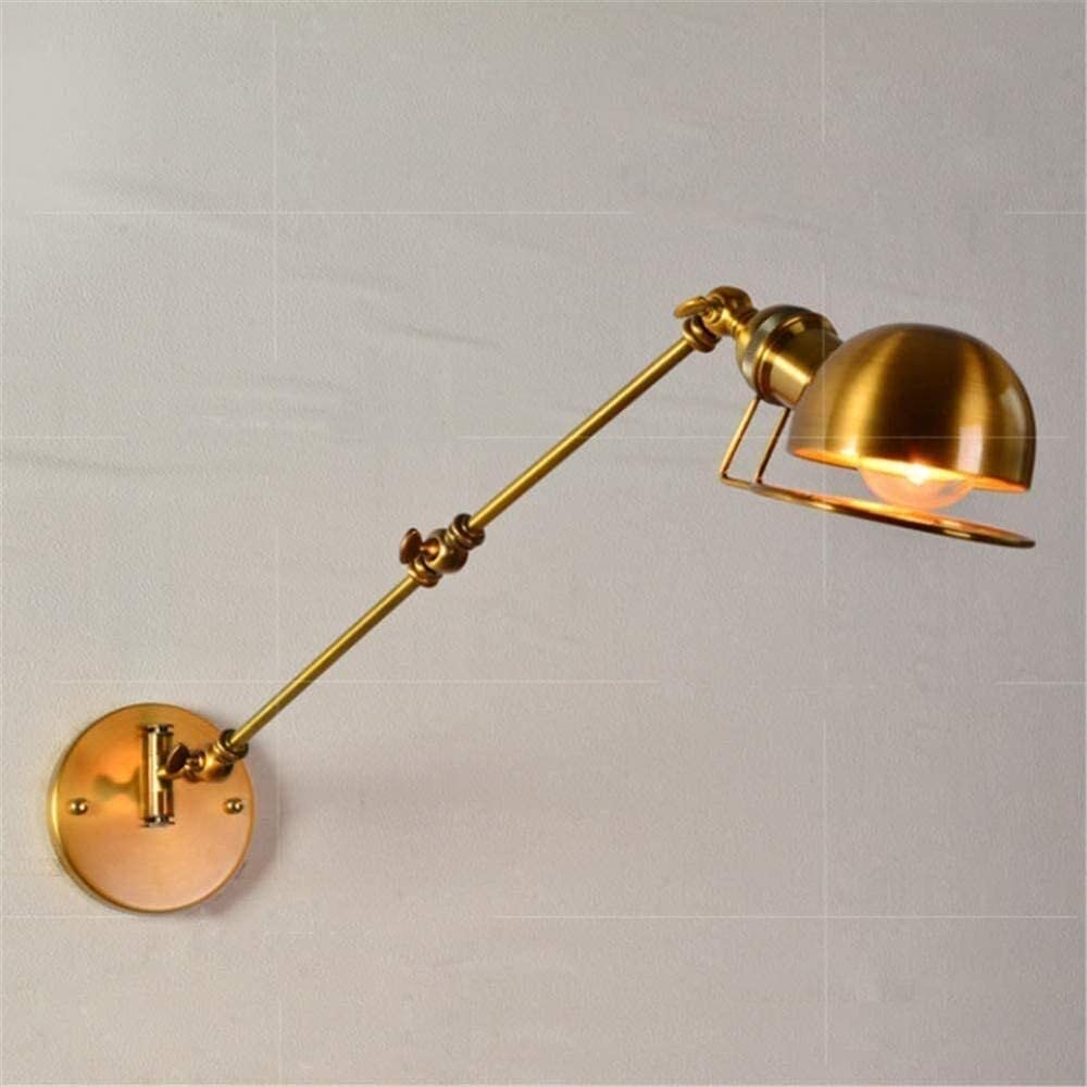 Iluminación de pared de metal interior retro Aplique de pared Aplique de latón antiguo cepillado Lámpara de lectura telescópica ajustable Lámpara de pared de brazo oscilante largo para pasillo Pasillo