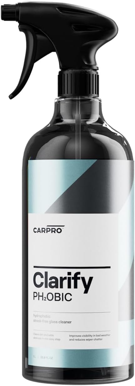 CARPRO Clarify PH₂OBIC- Glass Cleaner & Sealant, Streak-Free and Rain Repellent - Safe for Interior and Exterior Glass & Windshields - Hydrophobic Slickness Reduces Wiper Chatter - Liter (34oz)