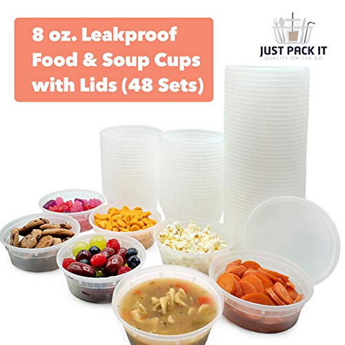 [48 Pack - 8 oz] Plastic Soup Cups Deli Food Storage Containers With