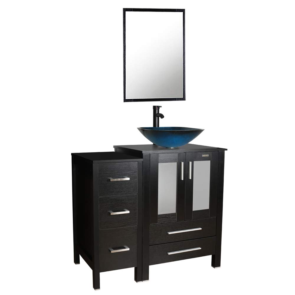 Buy 36"Black Bathroom Vanity and Sink Combo,0.5"Tempered Glass Vessel
