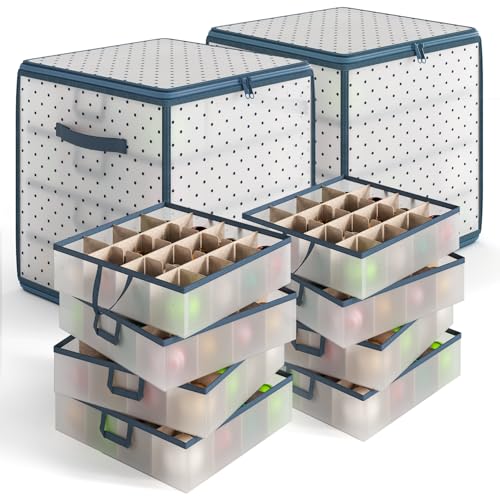 Image of Hearth & Harbor Christmas Ornament Storage Box With 4 Inner Tray Dividers - Plastic Ornament Storage Container For 64 Holiday Ornaments or Decorations