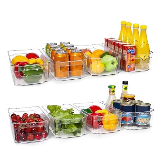 HOOJO Refrigerator Organizer Bins - 8pcs Clear Plastic Bins For Fridge, Freezer, Kitchen Cabinet, Pantry Organization, BPA Free Fridge Organizer, 12.5" Long, Clear