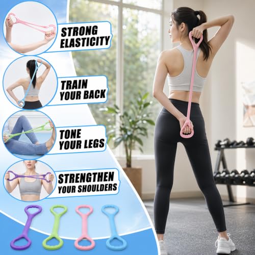 Image of 4 Colors Elastic Resistance Bands, Portable Home Gym Equipment for Shoulder and Back Training