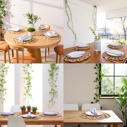 Image of Laquedecraft 13.8 inch Set of 6 Seagrass Placemats | Boho Woven Rattan Table Mats | Farmhouse Wicker Spring Plate Chargers Like Water Hyacinth, Seagrass for Wedding, Party, Christmas, Events