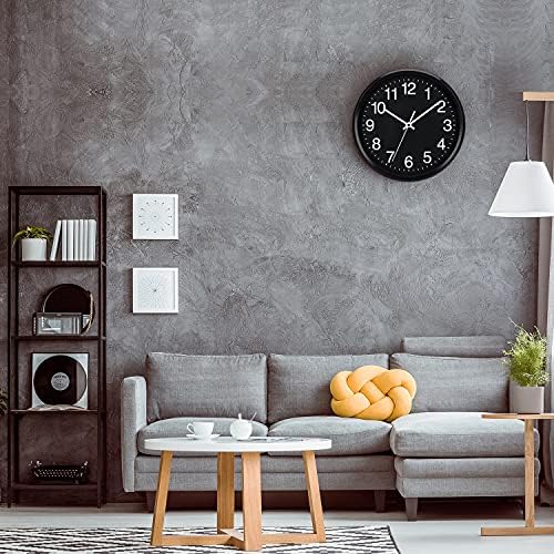 Plumeet Wall Clock, 10" Non Ticking Silent Quartz Black Wall Clocks, Battery Operated, Decorative Home Office School Clock (Black)