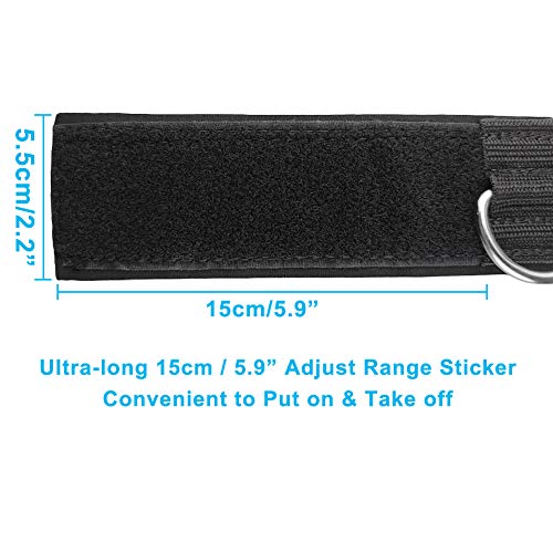 YCYU Padded Ankle Cable Straps for Cable Machine - Ankle Cuffs of Glute Leg Kickback with Free Bag-Great for Crossfit Bodybuilding Gym Home Workout - Black 2 Pack (White D-Ring)
