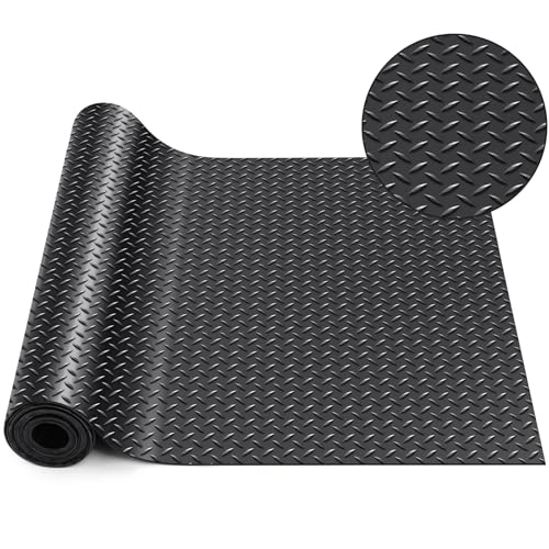 Image of Breling 18 in x 10 ft Rubber Diamond Plate Rolls Garage Floor Mat for Under Car, Heavy Duty Flooring Rug for Trailers Garage, PVC Water /Stain Outside Stall Resistant Parking Rv Tool (Black)