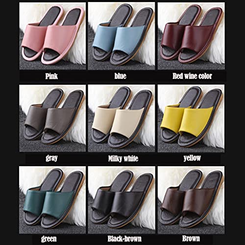 GHYUB Men's and Women's Slippers Indoor Open Toe，Leather Slippers,Men's Indoor PU Slippers Leather Sandals Casual House Shoes Bedroom Slippers Office Slippers Gift for Mens Womens, Brown, EUR41-422