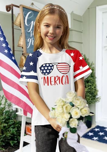 Image of Ithalt Boys Girls USA Shirts Kids 4th of July Shirts American Flag Tshirt Patriotic Top Independence Day Outfit 5-13y