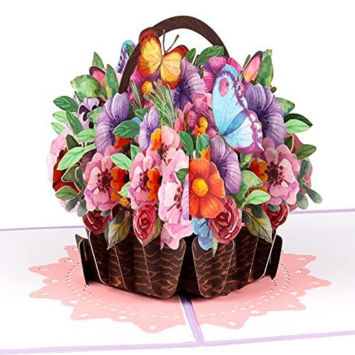 Giiffu® 3D Blumen Blumenkorb Pop-Up Karte - 3D Blumenkarte, Popup Glückwunschkarte mit Blumenstrauß, für Freundin Frau oder Mutter, Geburtstagskarte, Gute Besserung Karte Cover