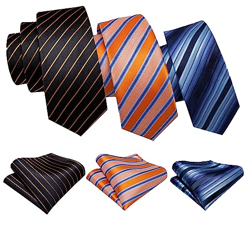 Image of Barry.Wang 6 PCS Men Ties Set Silk Business Fashion Woven Necktie Handkerchief Cufflinks Paisley Stripe Wedding Party