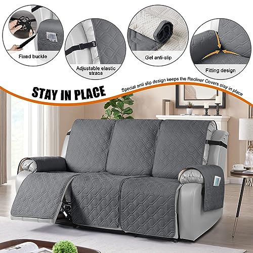 VANSOFY Waterproof Recliner Couch Covers, Sofa Covers 1-Piece Washable Reclining Sofa Cover Non-Slip Furniture Protector with Elastic Straps Pocket for Dogs, Pets(Dark Gray,3 Seater) - Image 4