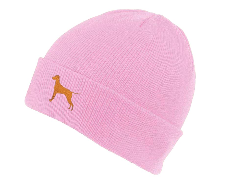 The House Of Dog Unisex Pink Hungarian Vizsla Owner Gift. Classic Cuffed Beanie Ski Hat With Embroidered Design.