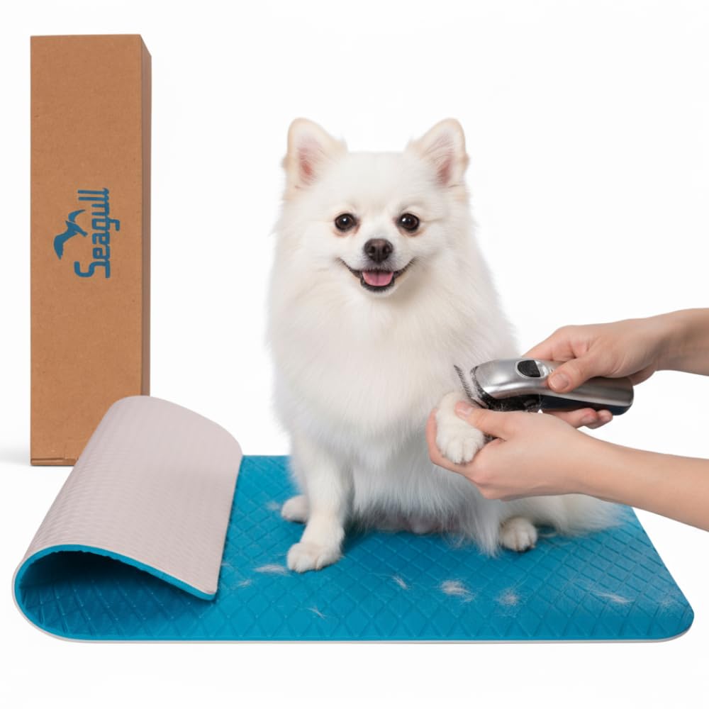 Seagull Multipurpose Foam Rubber Pet Grooming Table Mat 16 x 24 Inch Dog Grooming Mat for Table Cat Grooming Mat Dog Bath Mat Pet Vet Mat Non Slip Soft Waterproof Light Blue