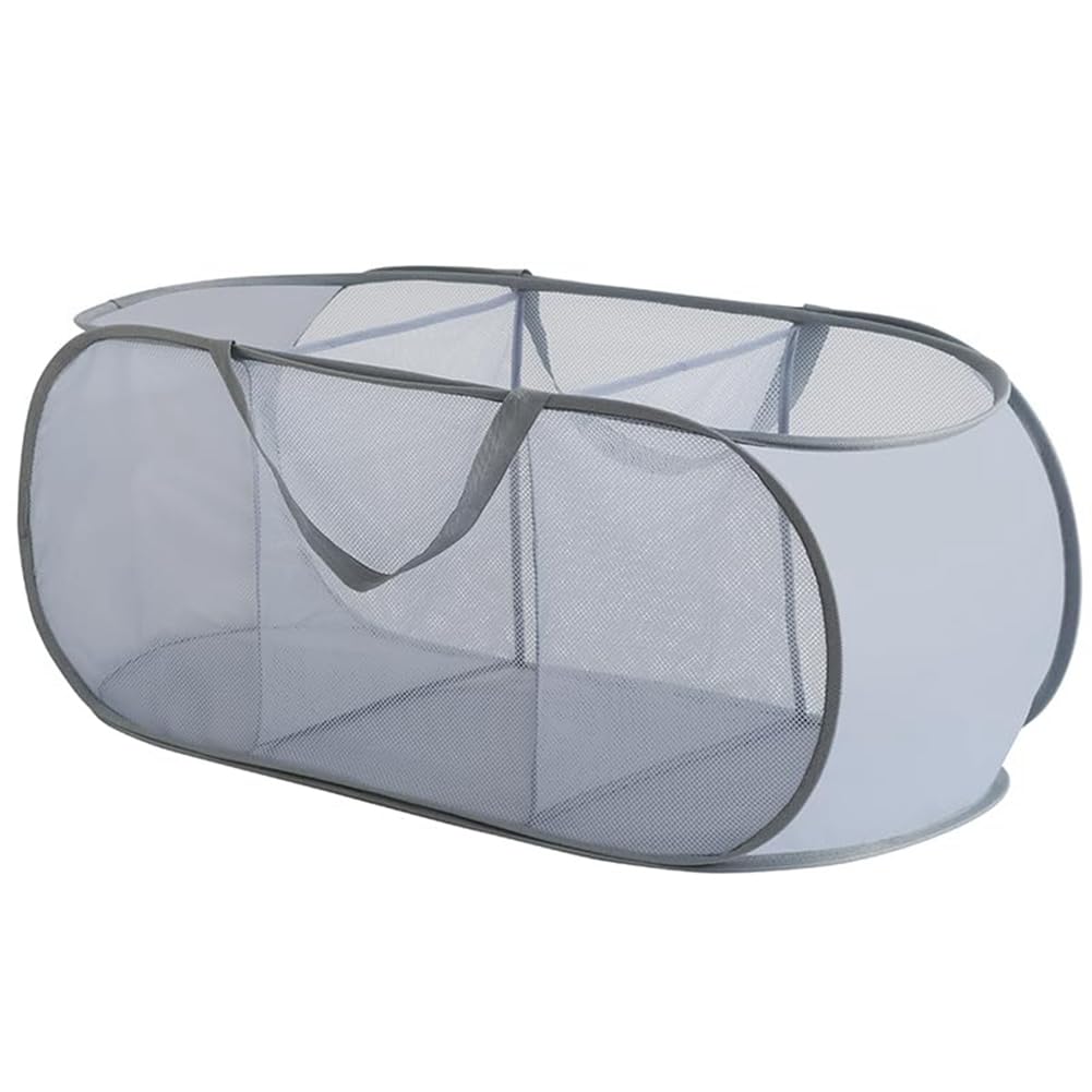 Hndhbfgrt Mesh Laundry Hamper Basket Foldable Laundry Hamper 3 Compartments Laundry Basket