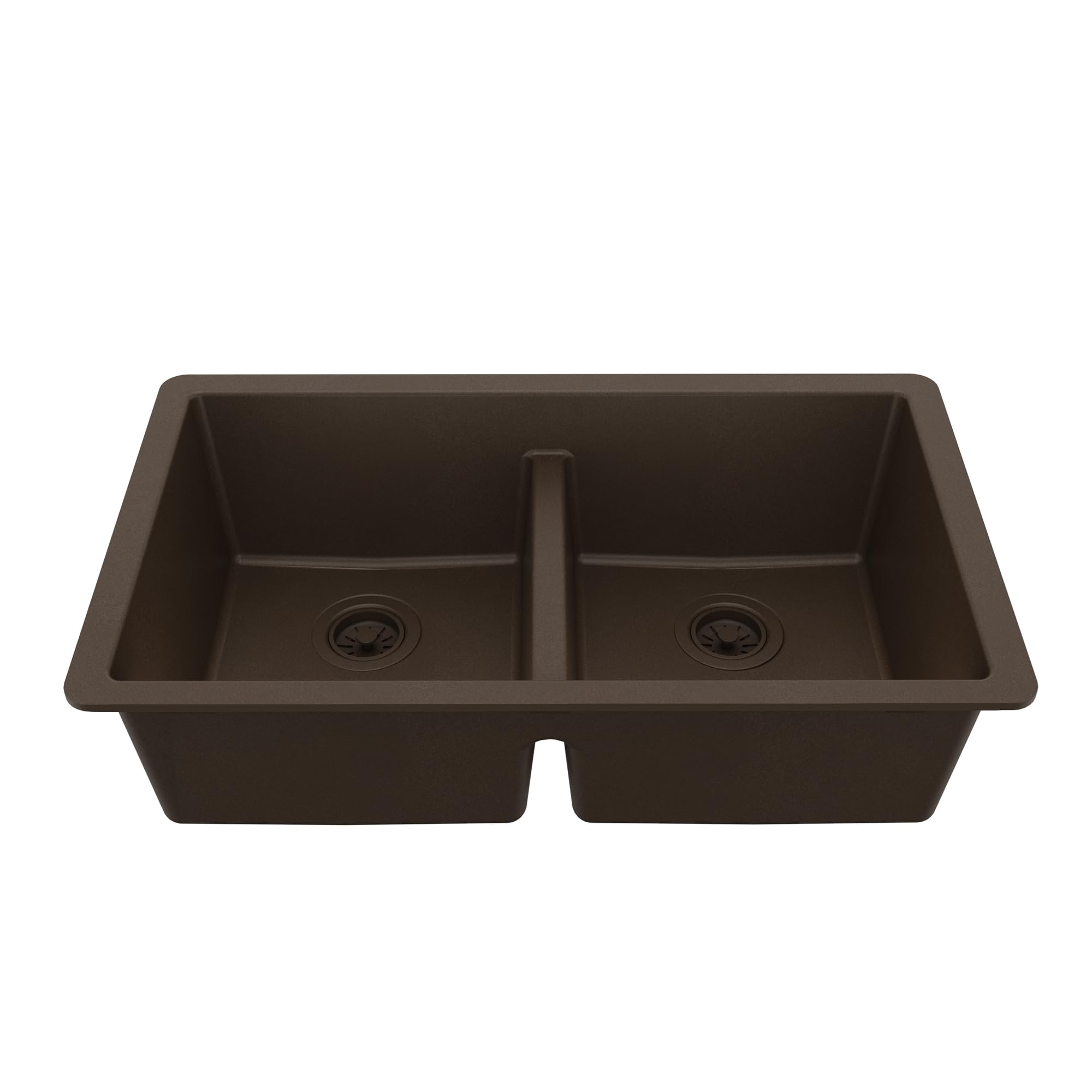 Karran 32" Brown Quartz Composite Undermount Double Bowl Kitchen Sink with Low Divider – 50/50 Equal Bowl, 80% Natural Quartz, 535°F Heat Resistant, Sound Dampening, QU-810