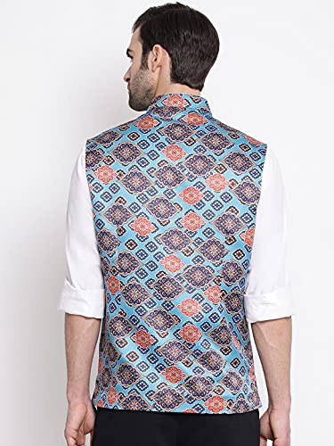 Image of VASTRAMAY Mens Silk Blend Nehru Jacket - Timeless Style & Versatility | Digital Floral Printed Ethnic Sleeveless Coat for Formal & Casual Wear