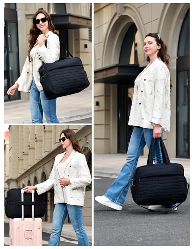 Felipe Varela Large Puffy Tote Bag, Gym Bags for Women with Shoe Compartment, Weekender Overnight Lightweight Carry on Puffer Duffle Bag for Travel (Black,36L)2