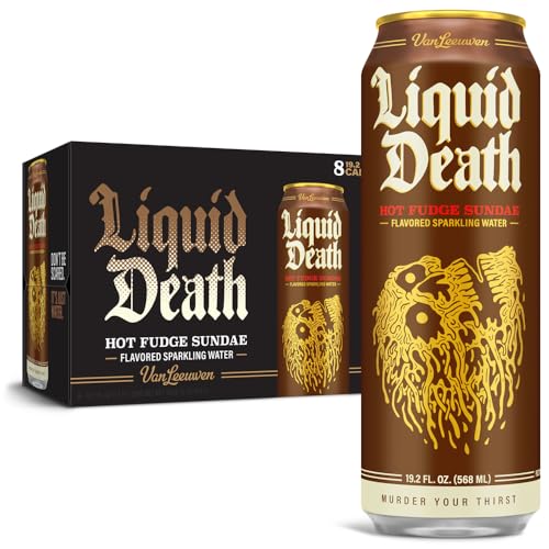 Image of Liquid Death x Van Leeuwen Hot Fudge Sundae Sparkling Water, 8-Pack (King Size 19.2oz Cans), Ice Cream Flavored Sparkling Beverage Sweetened With Real Agave, Low Calorie & Low Sugar