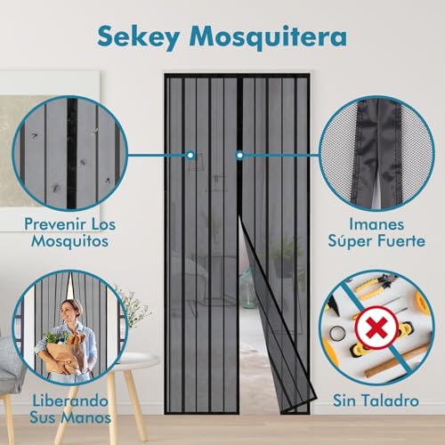Miniatura 2 de Sekey Cortina Magnética a Prueba de Mosquito para Puertas de Madera, Hierro, Metálicas, Balcón y RV - Cierre Magnético Automático, 210 x 100 cm, Negro