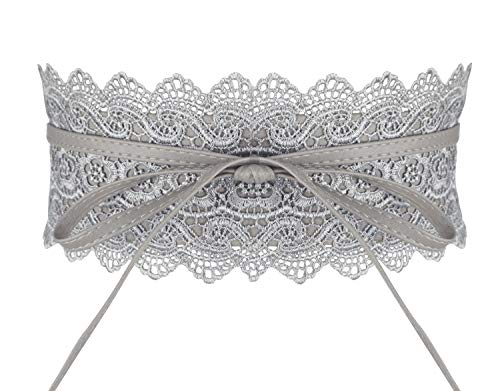 Lovful Women's Wide PU Lace Belt Self Tie Obi Belt Waistband Cinch Boho Belt,Grey