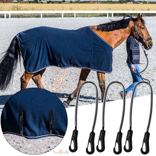 Image of 4 Pcs Horse Blanket Straps Adjustable Elastic Tail Strap with Double Ended Clips Stretchy Horse Blanket Leg Straps Replacement Elastic Legs Strap,16 inch