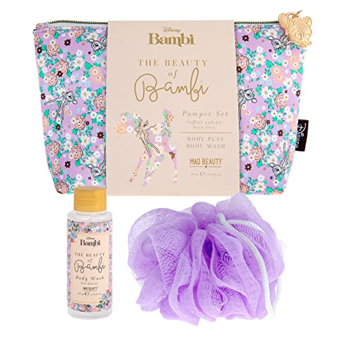 MAD BEAUTY Disney Beauty of Bambi Pamper Set, Wildflower Body Wash & Body Puff, Floral Cosmetics Bag Included, Relax & Unwind, Stay Fresh On The Go MAD BEAUTY Disney Beauty of Bambi Pamper Set, Wildflower Body Wash & Body Puff, Floral Cosmetics Bag Included, Relax & Unwind, Stay Fresh On The Go
