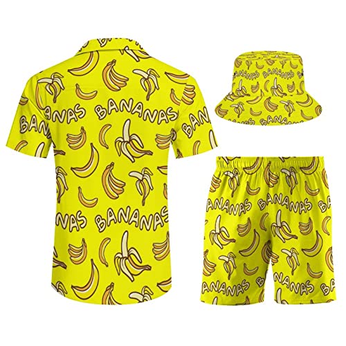 Men's Shirt Hawaiian Outfit Set Beach Shirt and Shorts with Bucket Hats 3 Piece Beach Tropical Hawaii Suits2