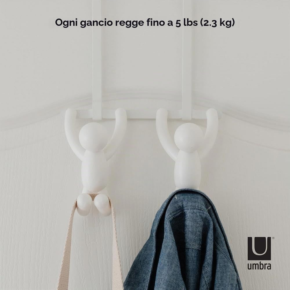 Umbra Buddy Gancio doppio per porta, Abs, Bianco