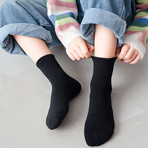 Little Boys Basic Cotton Crew Socks-Black White Grey Athletic Sport Ankle Socks Set 1-12Years3