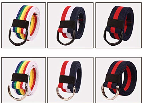 Andongnywell Men And Women Canvas Belt Double With D-Ring Buckle Web Belts Waist Strap Waist Cinch Waistband (Black C,One Size) #TOP5