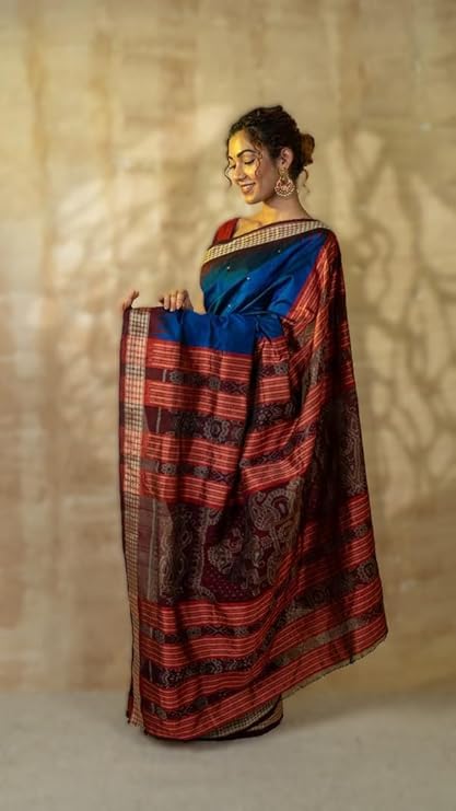 Image of Handmade Pure Bomkai Silk Saree Khandua Natural Silk Ikkat Saree For Women /Ethnic Wear /Traditonal Saree /Handloom Saree With Regular Fit Blouse Piece