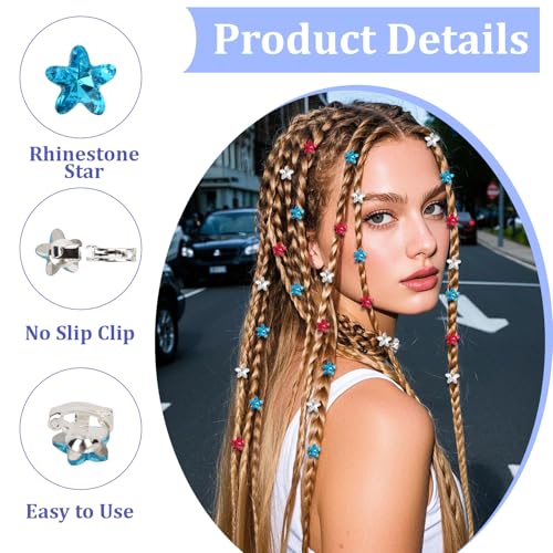30 pinzas pequeñas con estrellas de strass rojo blanco azul miniatura 2