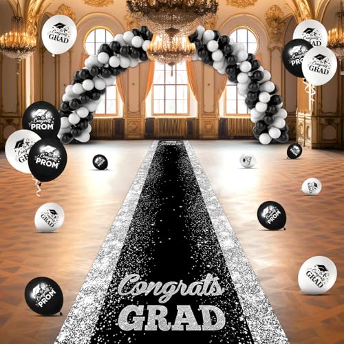 Black Carpet Runner for Party 10 x 2.6ft Graduation Prom Decorations Polyester Fabric Black Runway Rug for Prom Party Decor Aisle Runner for High School College Learned Scholar Graduation Ceremony