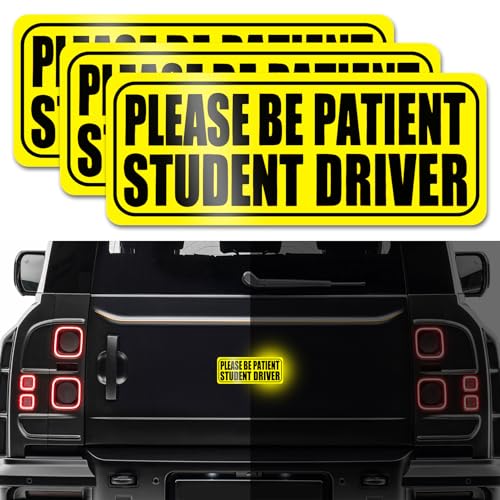 Image of 3PCS Student Drive Magnet for Car, Magnet Car Sticker, Please Be Patient Student Driver Magnet, Reusable Movable Rookie Driver Reflective Magnets Stickers Universal Fit Car Bumper (Style 1)