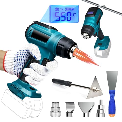 Cordless Heat Gun for Makita 18v Battery, 350W 122?-1022? Fast Heating Soldering Hot Air Gun with LCD Digital Display for Shrink Tubing, PVC Wrap
