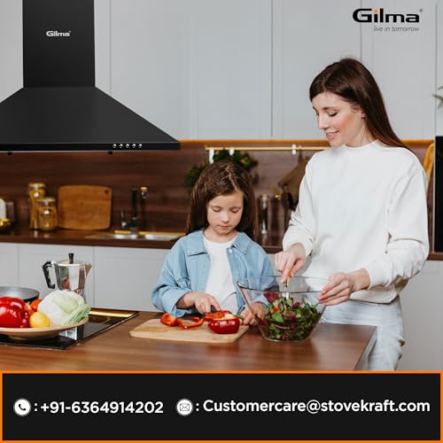 Image of Gilma 60 cm Baffle Filter Chimney | Black Matte | Push Button Control | 3 Speed | LED | Lifetime on Motor, 2 Yrs Comprehensive Warranty by Gilma | Eva 60