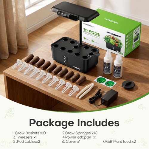 Image of Ahopegarden Hydroponics Growing System: 10 Pods Temp & Humidity Display | Indoor Garden Kit with LED Grow Light for Lettuce and Tomatoes - Beginner-Friendly Plant Germination Kit for Home Kitchen