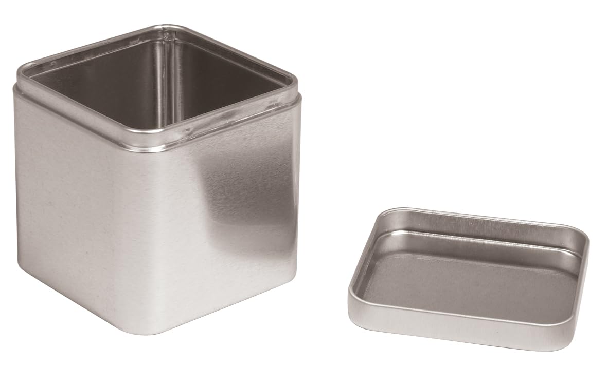 Rayher 26015606 Square Metal Tin with Lid Square 7.6 x 7.6 x 7.6 cm Silver