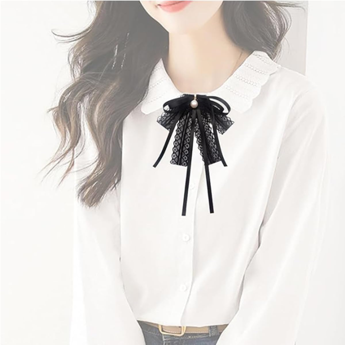 JJiaoLinin Zwarte kanten vlinderdasbroche voor meisjes en vrouwen, modieuze kraagbroche vooraf vastgebonden halsband shirt corsage halsband vrouwen accessoire halsbanden parel vlinderdasbroche speld