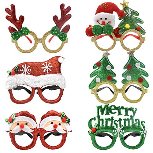 NATUCE 6PCS Novedad Gafas de Navidad para Disfraz Gafas Fiesta Divertidas, Marco de Gafas de Navidad, Gafas de Fiesta Purpurina Navideña, Accesorios de Navidad Gafas de Fiesta para Niños, Adultos