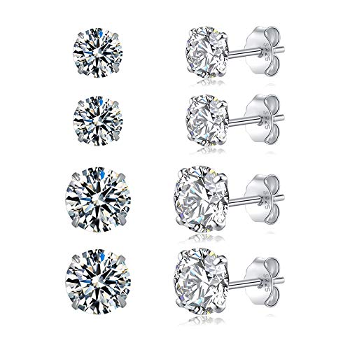 Sterling Silver Stud Earrings for Women | Tiny Round Cubic Zirconia Studs Hypoallergenic Earrings Set Piercing Jewelry for Men Girls,4 Pairs(2mm/3mm/4mm/5mm)