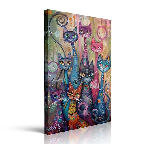 Tufiqu Colorful Cat Canvas Wall Art, Whimsical Cats...