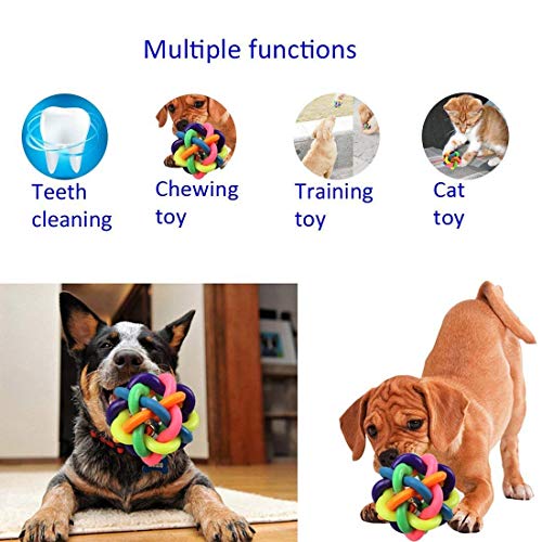 Image of Dog Rubber Chew Toy I Combo Spike I Dental Ball + Rainbow Sound Ball + 2 Knot Rope Ideal for Dogs and Puppies - Pack of 3 (Combo-C)