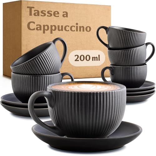 Cosumy Tasse à Cappuccino avec Soucoupe 200ml - 6 Tasses à Café avec Anse Céramique motif à...
