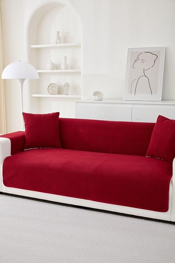 Image of HOMETHREADS Innovative Premium Sofa Cover Set with PVC Backing for Non-Slip Comfort (Maroon, 1 Seater | 176x63cm)
