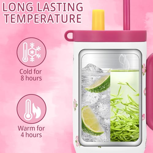 24oz Bow Tumbler with Handle and Straw,Insulated Stainless Steel Tumbler,Coffee Mug,Keep Drinks Hot and Cold,Cute Travel Mug,Gifts for Teens Women Mom