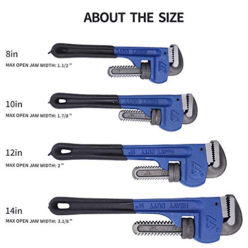 4 Pack Set Heavy Duty Pipe Wrench Set Heat Treated Adjustable 8, 10, 12, 14 Inches Soft Grip Plumbing Wrench Set with Storage Bag