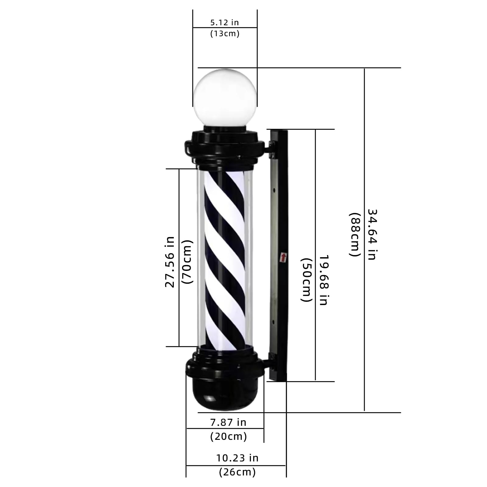 MIUXIU 35'' Barber Pole Light, Black White Rotating Hair Salon Open Sign, Wall Mount, Save Energy