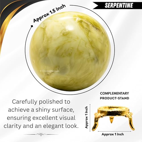 Image of Certified Serpentine Crystal Ball for Meditation - Premium Crystal Vastu Items for Home and Feng Shui Items for Good Luck - Ideal for Pooja Supplies and Spiritual Practices (1.5 inch Inch)